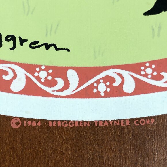 Vintage 1964 Berggren 12" Round Norwegian Rosemailing Wood Wall Plaque Signed - Picture 8 of 8